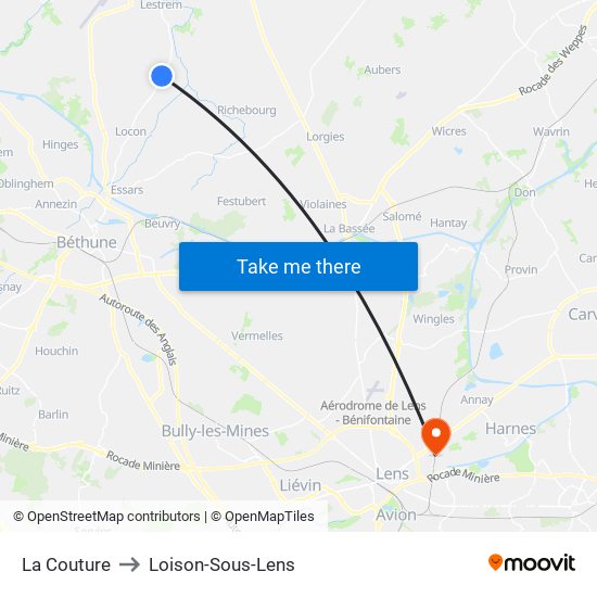 La Couture to Loison-Sous-Lens map