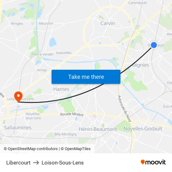 Libercourt to Loison-Sous-Lens map