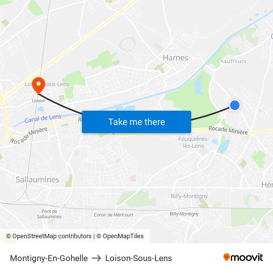 Montigny-En-Gohelle to Loison-Sous-Lens map