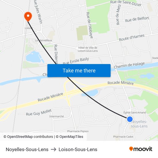 Noyelles-Sous-Lens to Loison-Sous-Lens map