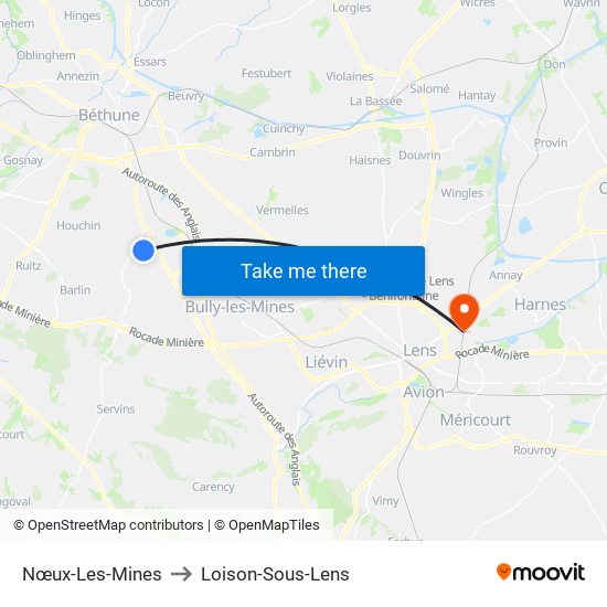 Nœux-Les-Mines to Loison-Sous-Lens map