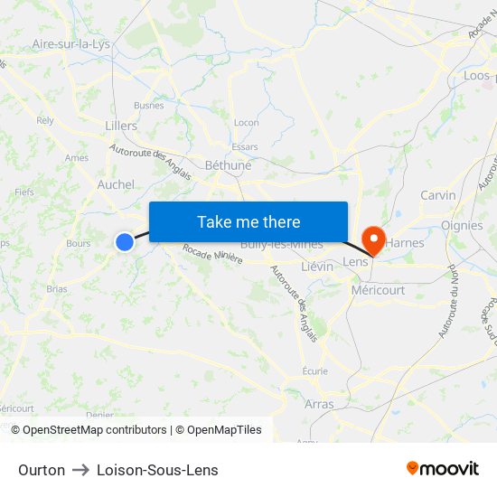 Ourton to Loison-Sous-Lens map