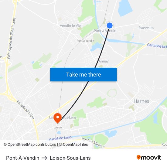 Pont-À-Vendin to Loison-Sous-Lens map
