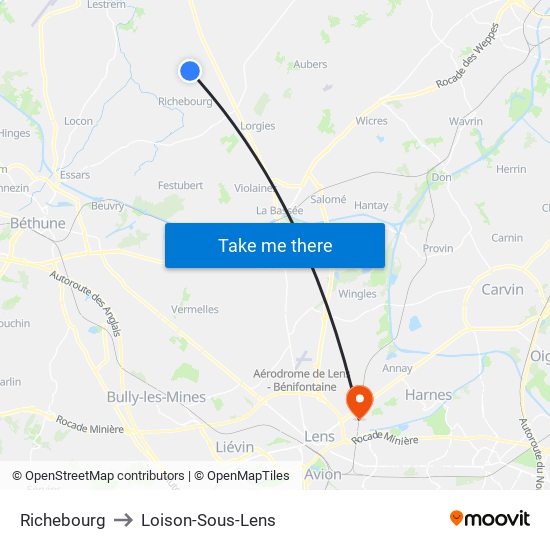 Richebourg to Loison-Sous-Lens map