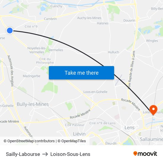 Sailly-Labourse to Loison-Sous-Lens map