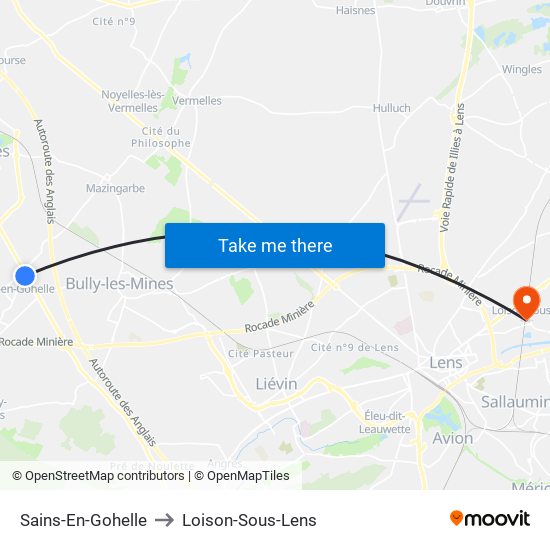 Sains-En-Gohelle to Loison-Sous-Lens map