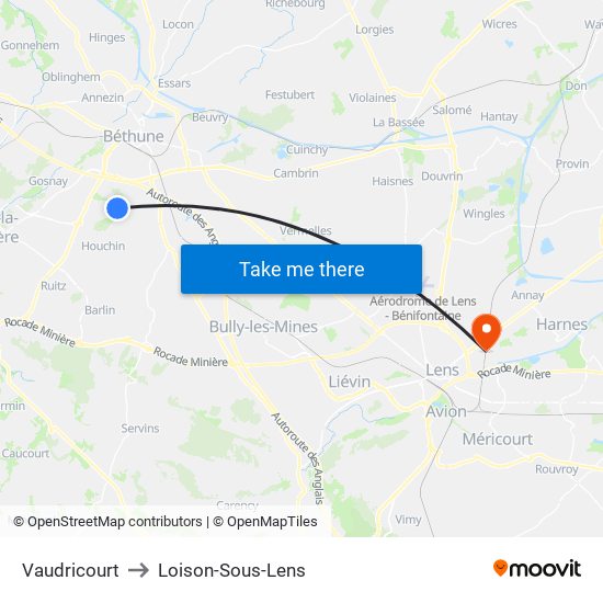 Vaudricourt to Loison-Sous-Lens map