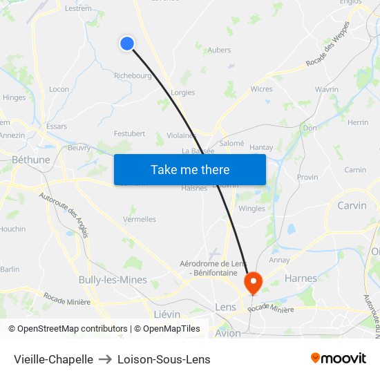 Vieille-Chapelle to Loison-Sous-Lens map