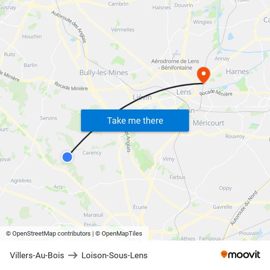 Villers-Au-Bois to Loison-Sous-Lens map