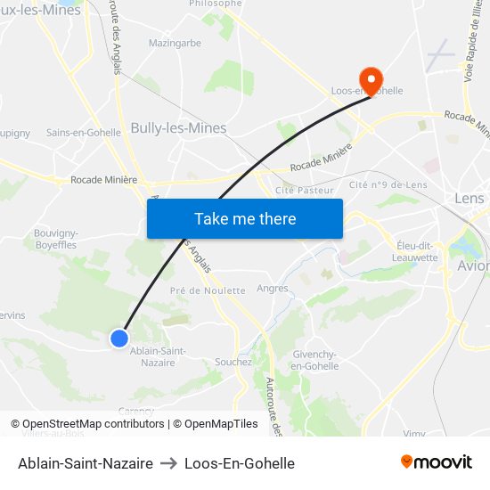 Ablain-Saint-Nazaire to Loos-En-Gohelle map