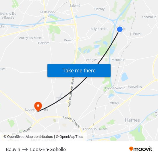 Bauvin to Loos-En-Gohelle map