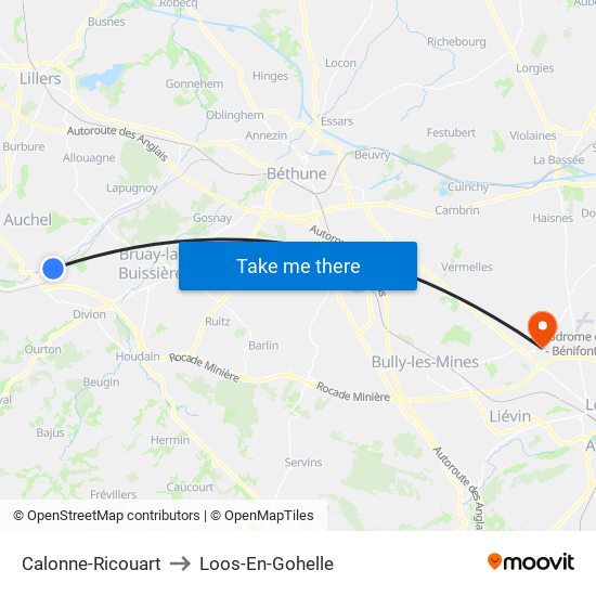 Calonne-Ricouart to Loos-En-Gohelle map