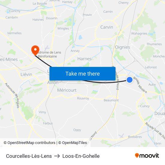 Courcelles-Lès-Lens to Loos-En-Gohelle map