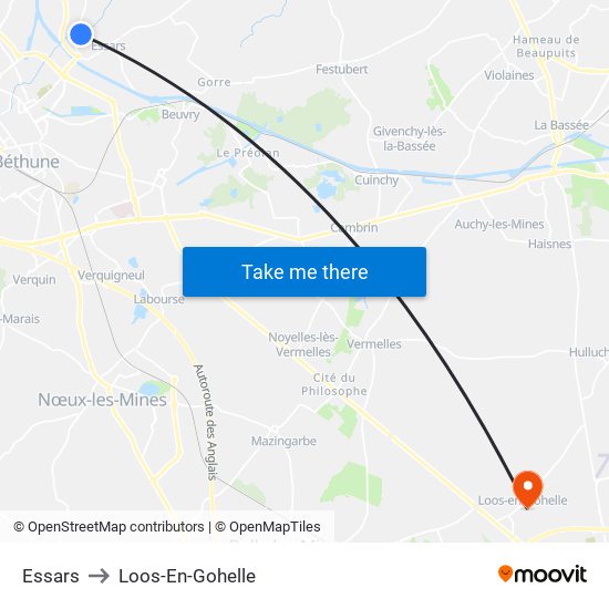 Essars to Loos-En-Gohelle map