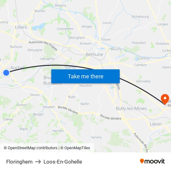 Floringhem to Loos-En-Gohelle map