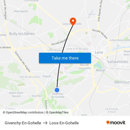 Givenchy-En-Gohelle to Loos-En-Gohelle map