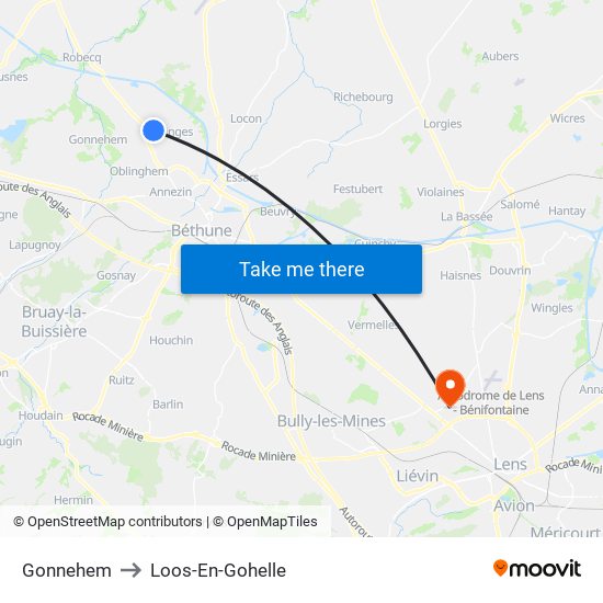 Gonnehem to Loos-En-Gohelle map