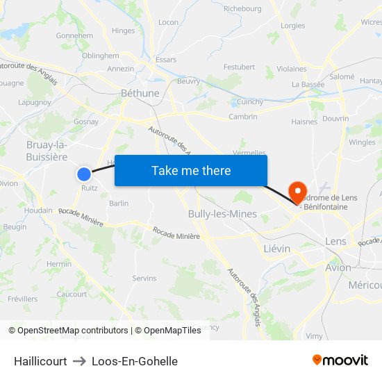 Haillicourt to Loos-En-Gohelle map