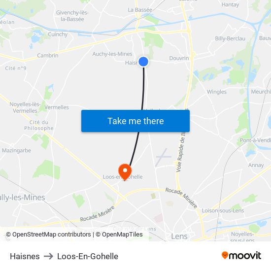 Haisnes to Loos-En-Gohelle map