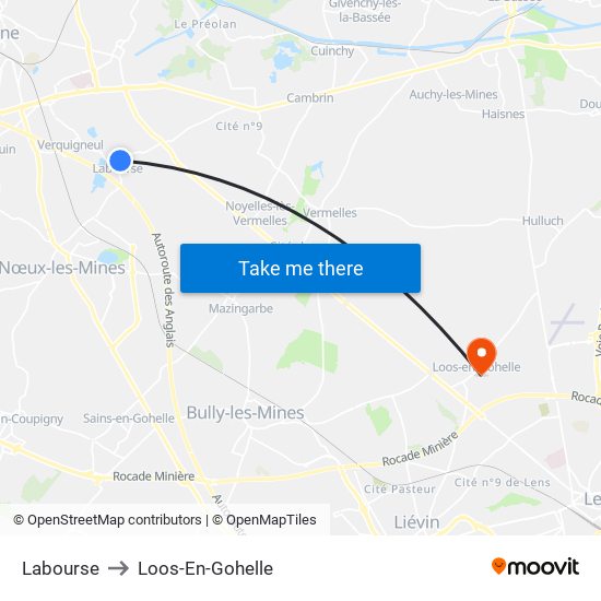 Labourse to Loos-En-Gohelle map