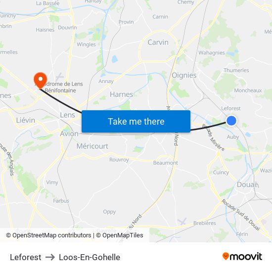 Leforest to Loos-En-Gohelle map