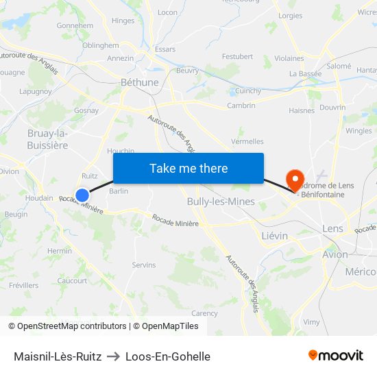 Maisnil-Lès-Ruitz to Loos-En-Gohelle map