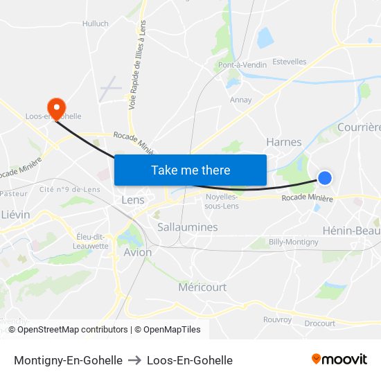 Montigny-En-Gohelle to Loos-En-Gohelle map