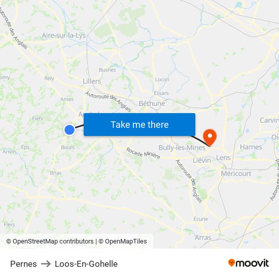 Pernes to Loos-En-Gohelle map