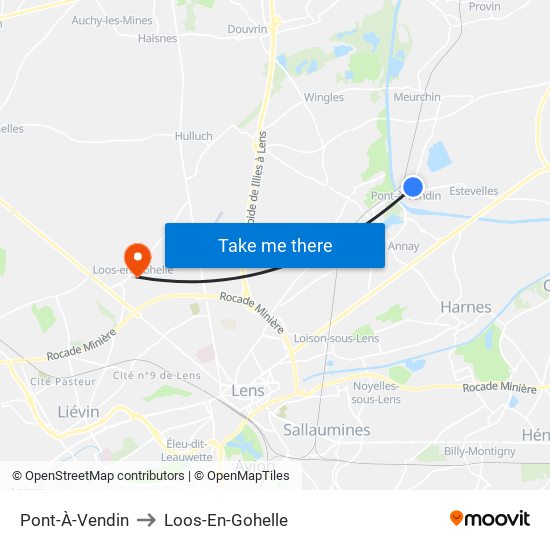 Pont-À-Vendin to Loos-En-Gohelle map