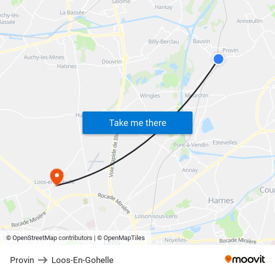 Provin to Loos-En-Gohelle map