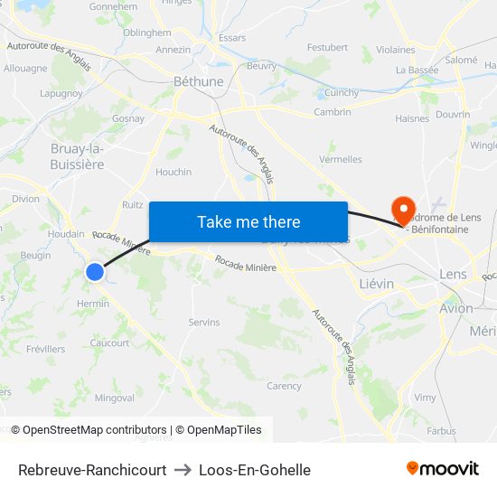 Rebreuve-Ranchicourt to Loos-En-Gohelle map