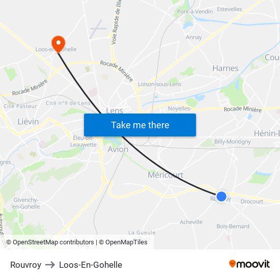 Rouvroy to Loos-En-Gohelle map