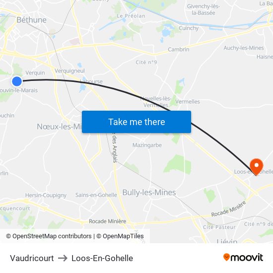 Vaudricourt to Loos-En-Gohelle map