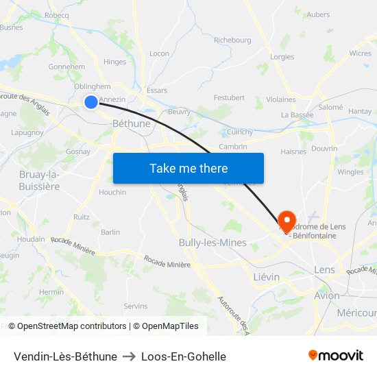 Vendin-Lès-Béthune to Loos-En-Gohelle map