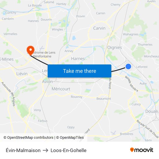 Évin-Malmaison to Loos-En-Gohelle map