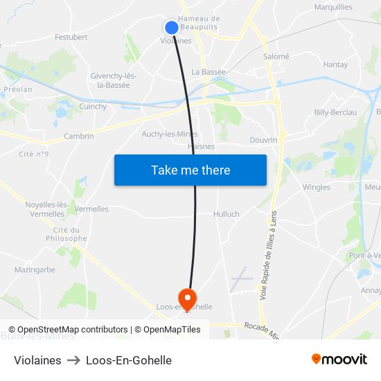 Violaines to Loos-En-Gohelle map