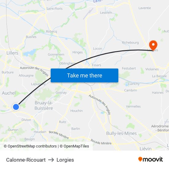 Calonne-Ricouart to Lorgies map