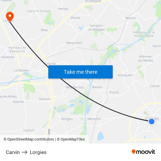 Carvin to Lorgies map