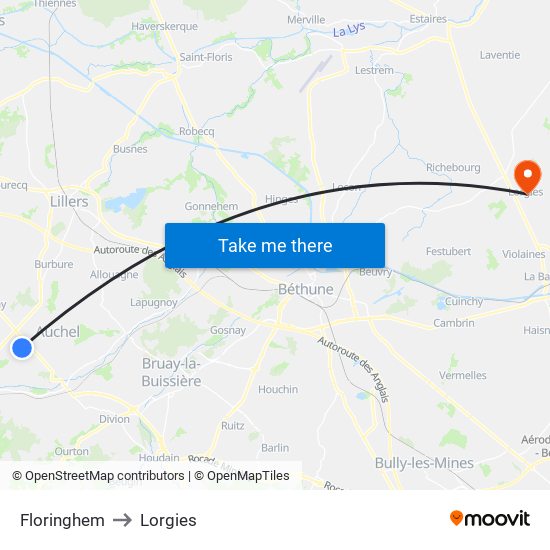 Floringhem to Lorgies map