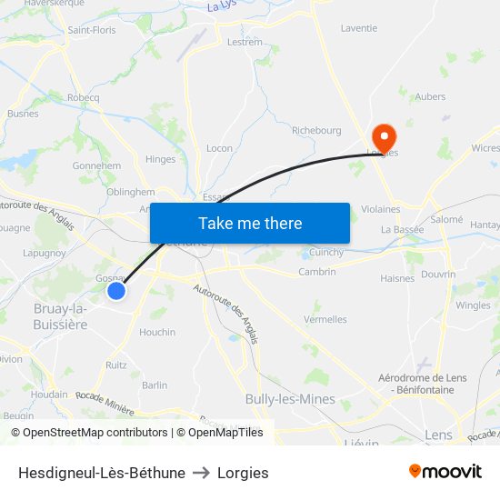 Hesdigneul-Lès-Béthune to Lorgies map