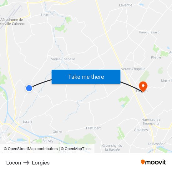 Locon to Lorgies map