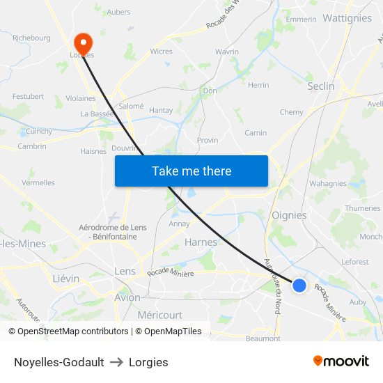 Noyelles-Godault to Lorgies map