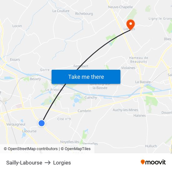 Sailly-Labourse to Lorgies map