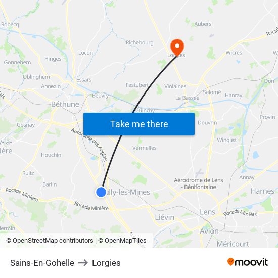 Sains-En-Gohelle to Lorgies map
