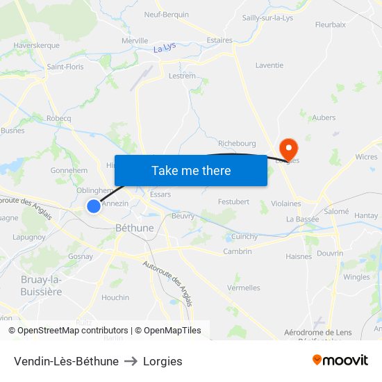 Vendin-Lès-Béthune to Lorgies map