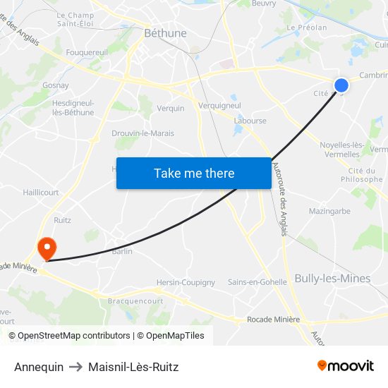 Annequin to Maisnil-Lès-Ruitz map