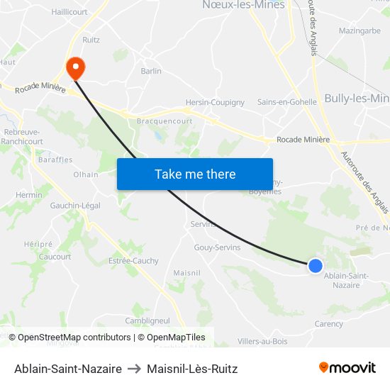 Ablain-Saint-Nazaire to Maisnil-Lès-Ruitz map