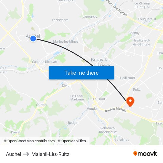 Auchel to Maisnil-Lès-Ruitz map