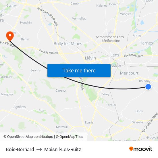 Bois-Bernard to Maisnil-Lès-Ruitz map