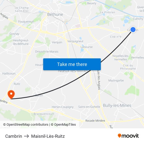 Cambrin to Maisnil-Lès-Ruitz map